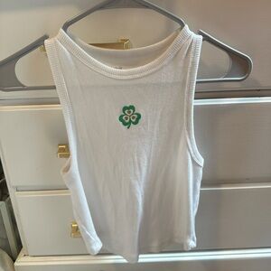 Aerie White Crop Tank Top with Green Shamrock